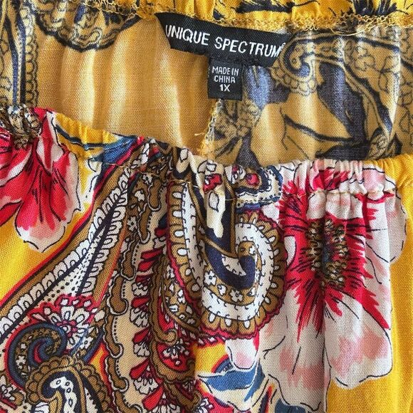 Unique spectrum Women's 1X Yellow Floral Off Shoulder Bell Sleeve Blouse - Picture 2 of 6